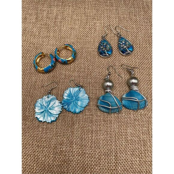 Bundle of Earrings Four Pair of Blue Colored Assorted Styles - Picture 1 of 12